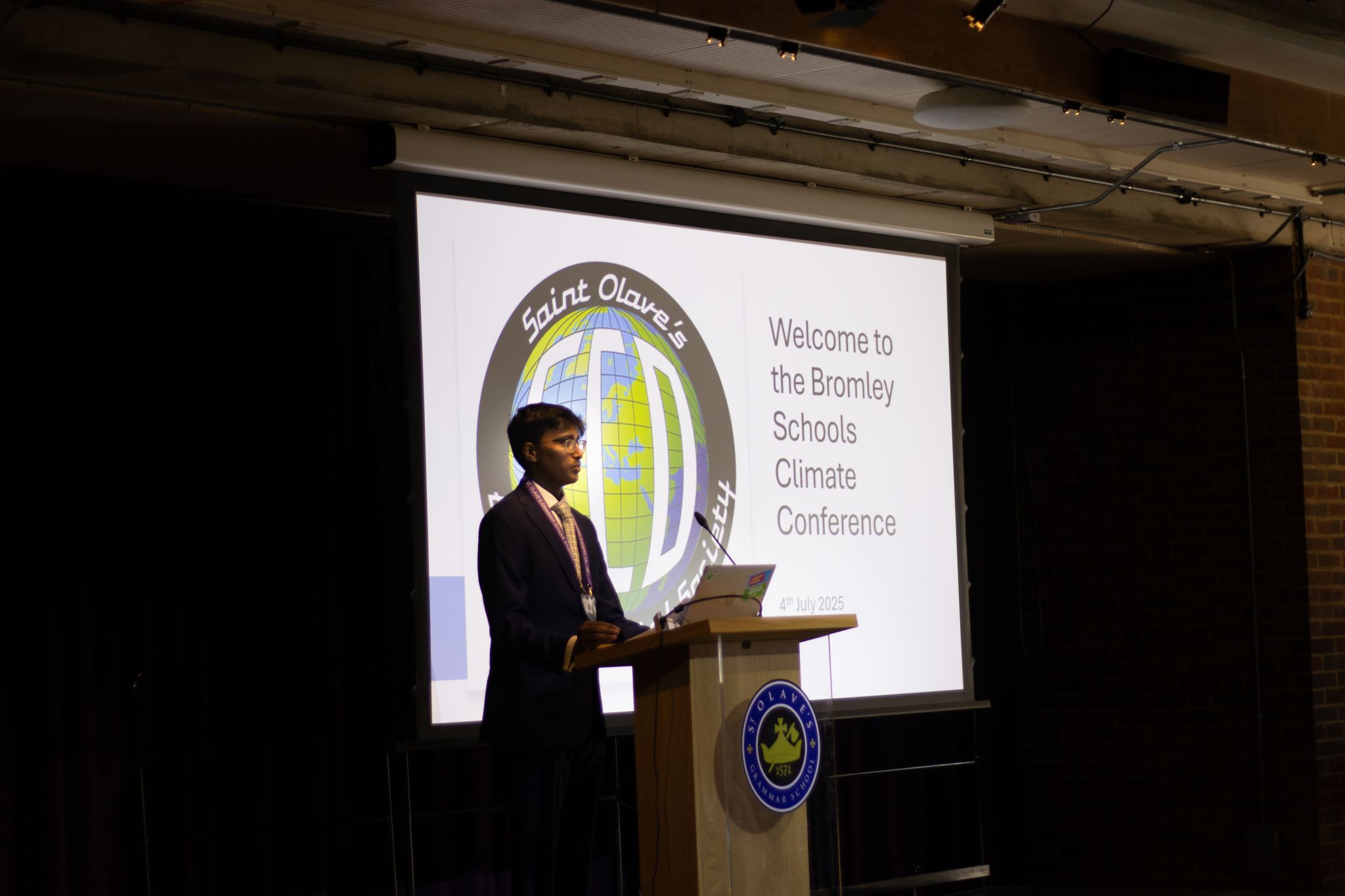 Eythan Soysa delivering the opening address at the Bromley Schools Climate Conference, 4th July 2025